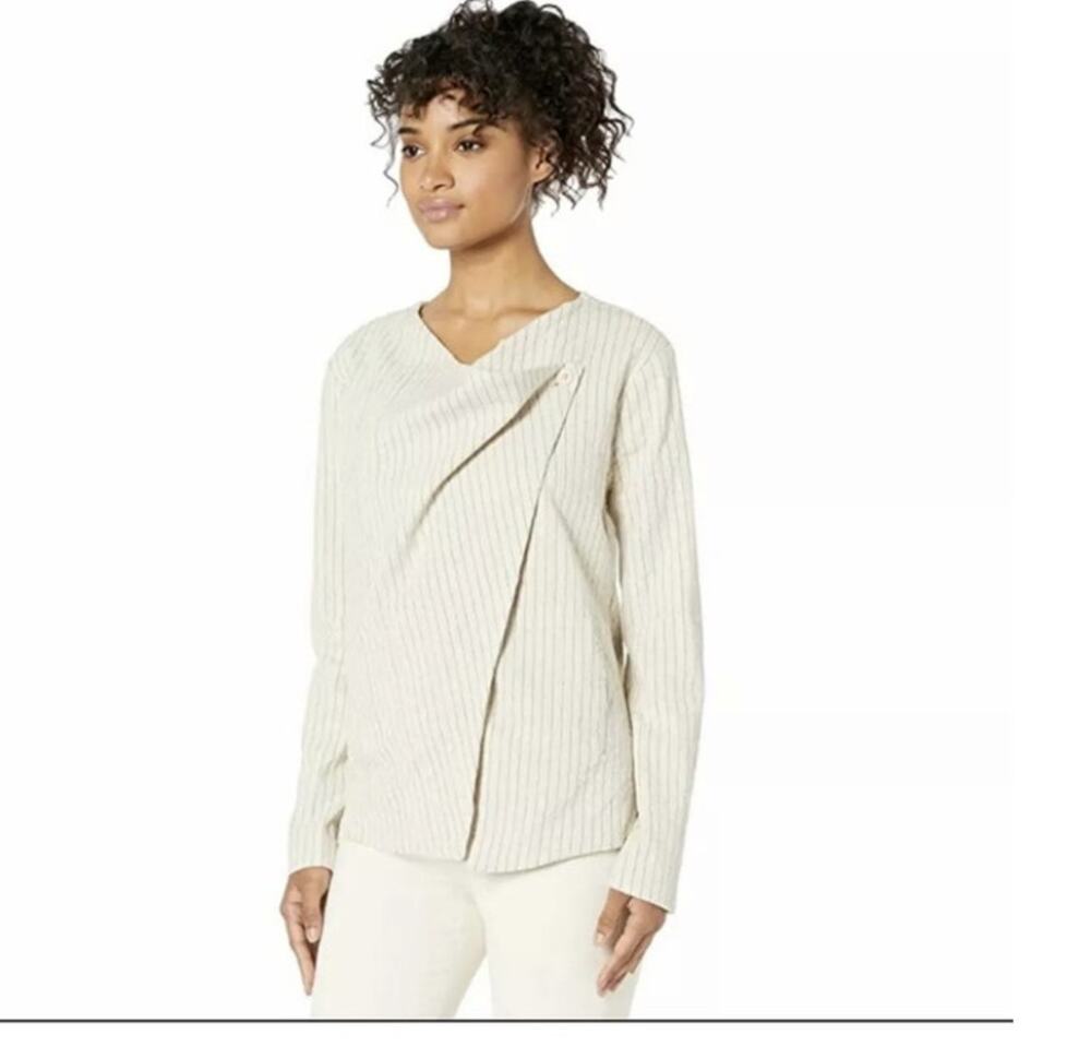 Blank NYC Women’s Size L Linen Stripe Neutral Wrap Jacket